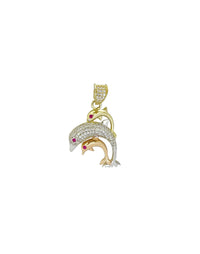 Tricolor CZ Dolphin Pendant (14K)