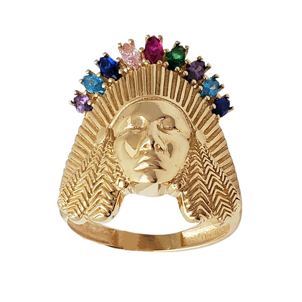 Zirconia Multi-color Chief Indian Head Ring (14K)