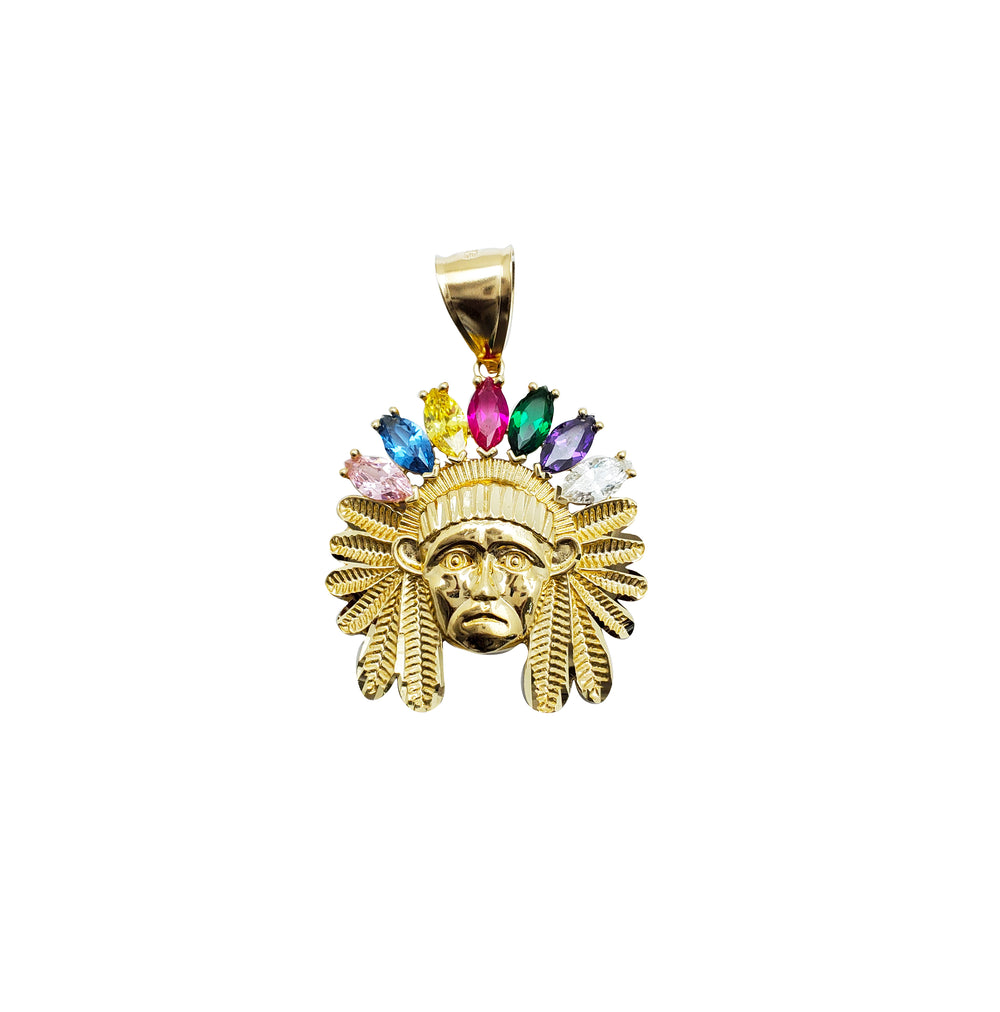 Multicolor Indian Head Pendant (14K)