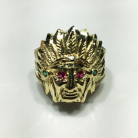 Indijski prsten za glavu (oči od dragog kamenja) 10K žuto zlato - Popular Jewelry
