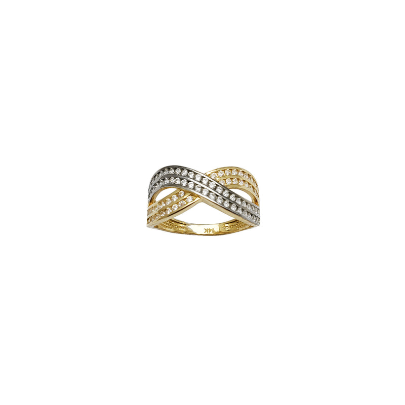 Two-Tone Channeled Stone Criss Cross Ring（14K）
