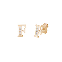 [10 mm] CZ Initial Letters Stud Earrings (14K)