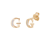[10 mm] CZ Initial Letters Stud Earrings (14K)