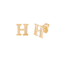 [10 mm] CZ Initial Letters Stud Earrings (14K)