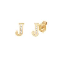 [10 mm] CZ Initial Letters Stud Earrings (14K)