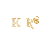 [10 mm] CZ Initial Letters Stud Earrings (14K)