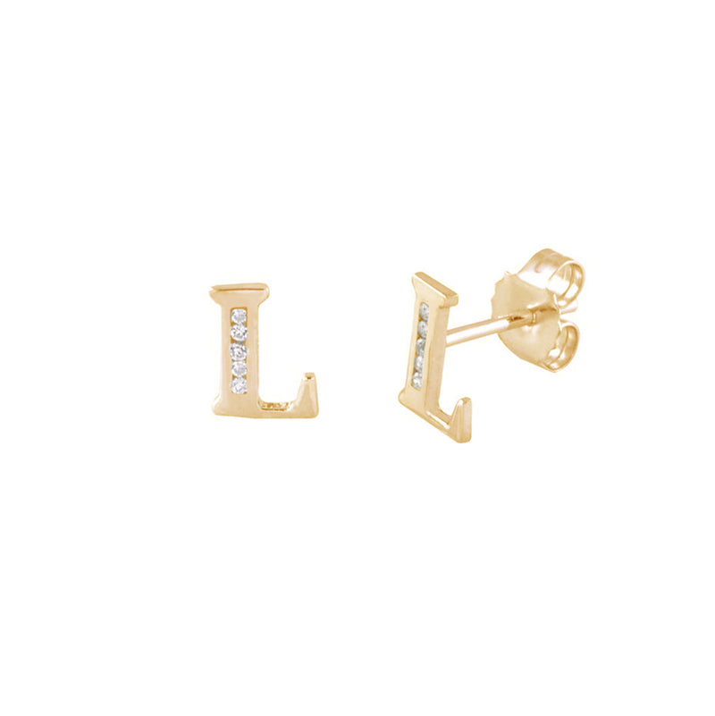 10 mm] CZ Initial Letters Stud Earrings (14K) – Popular J