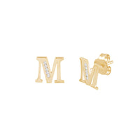 [10 mm] CZ Initial Letters Stud Earrings (14K)