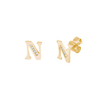 [10 mm] CZ Initial Letters Stud Earrings (14K)