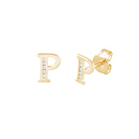 [10 mm] CZ Initial Letters Stud Earrings (14K)