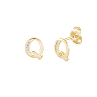 [10 mm] CZ Initial Letters Stud Earrings (14K)
