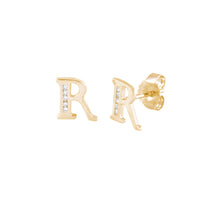 [10 mm] CZ Initial Letters Stud Earrings (14K)