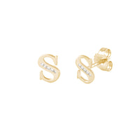 [10 mm] CZ Initial Letters Stud Earrings (14K)