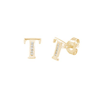 [10 mm] CZ Initial Letters Stud Earrings (14K)