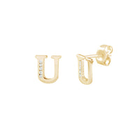[10 mm] CZ Initial Letters Stud Earrings (14K)