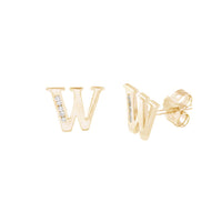 [10 mm] CZ Initial Letters Stud Earrings (14K)