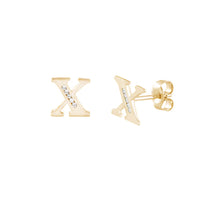[10 mm] CZ Initial Letters Stud Earrings (14K)