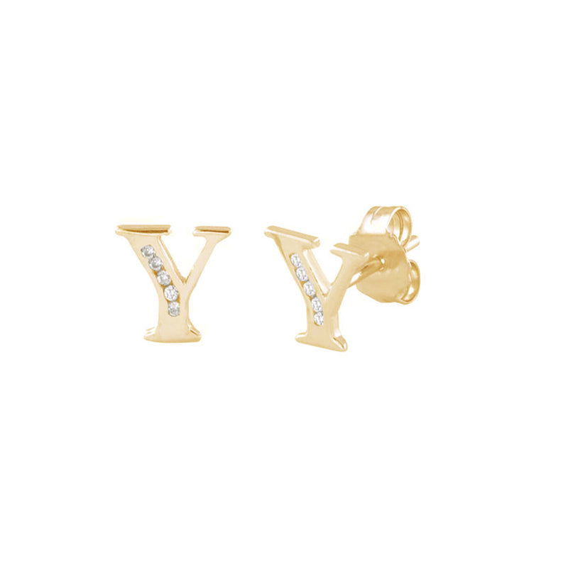 10 mm] CZ Initial Letters Stud Earrings (14K) – Popular J
