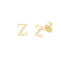 [10 mm] CZ Initial Letters Stud Earrings (14K)