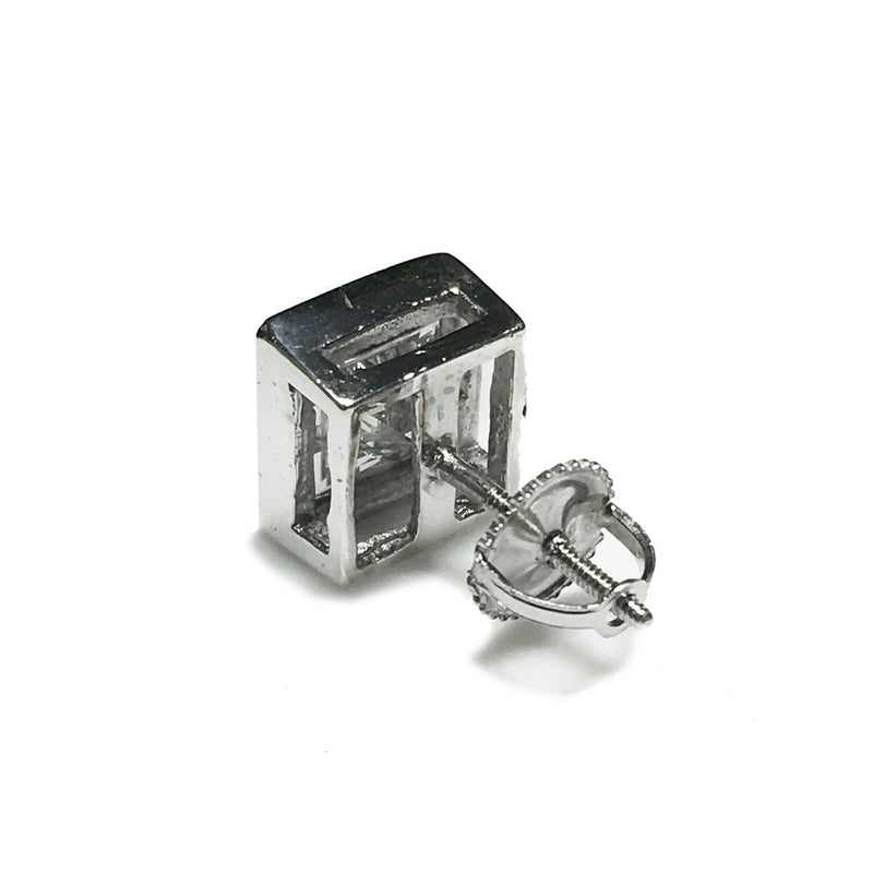 Princess-Cut Invisible-Set CZ Stud Earring (Silver)