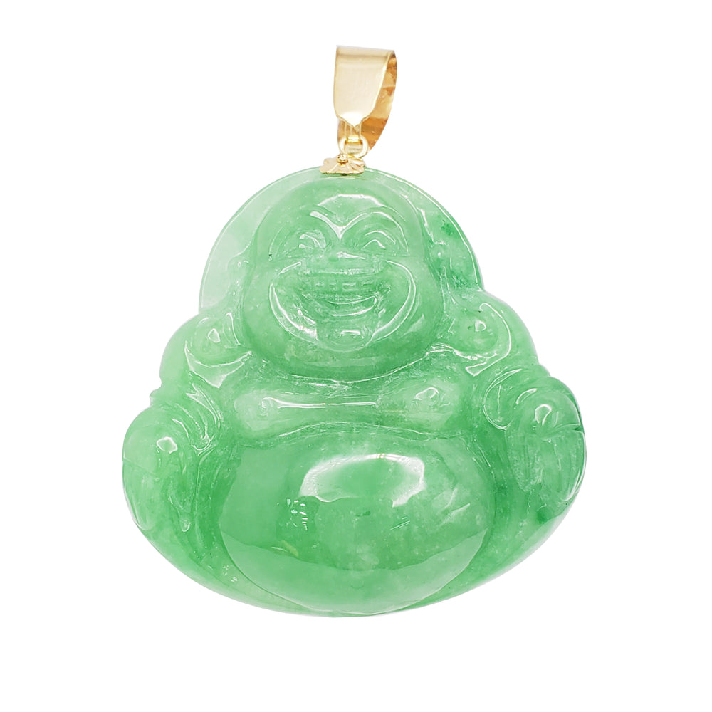 Laughing Buddha Jade Pendant (14K)