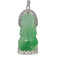 Diamond Frame GuanYin Jade Pendant (14K)