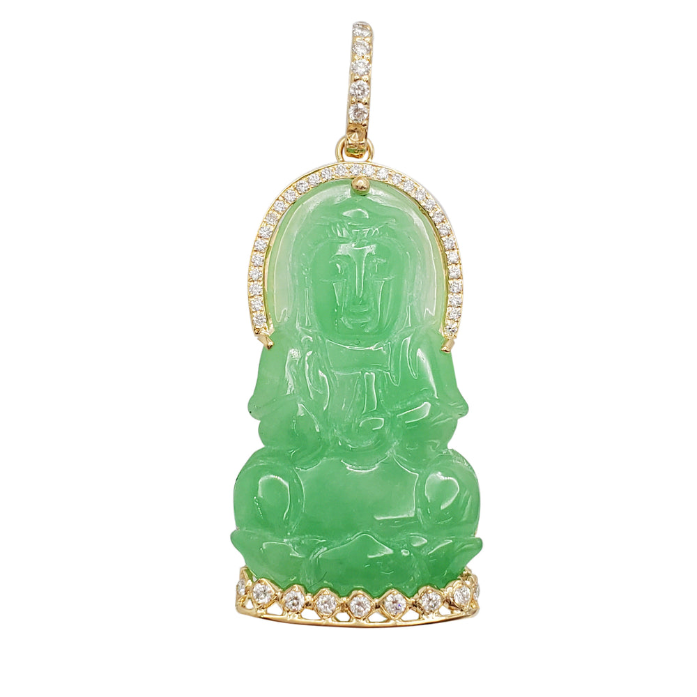 Diamond Frame GuanYin Jade Pendant (14K)