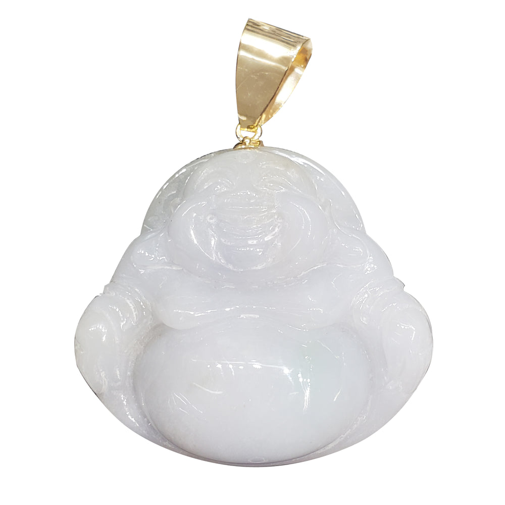 Jade Frame Laughing Buddha Pendant (14K)