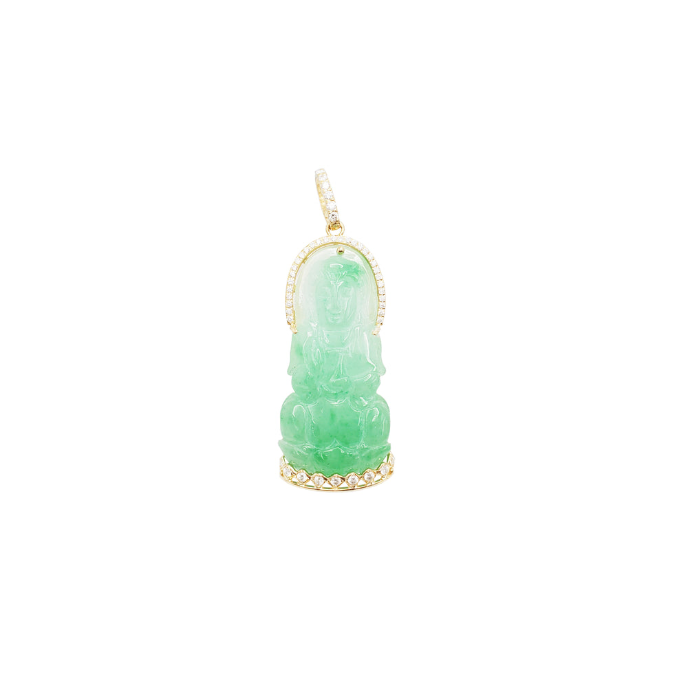 Diamond Frame GuanYin Jade Pendant (14K)