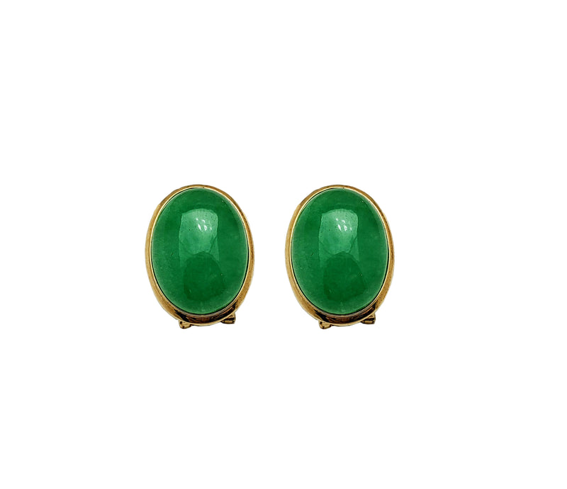 Oval Jade Omega Stud Earrings (14K)