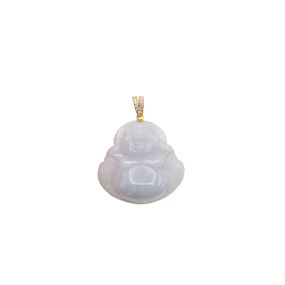 Diamond Bail Jade Buddha Pendant (14K)