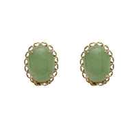 Oval Jade Heart Frame nga Omega Stud Earrings (14K)