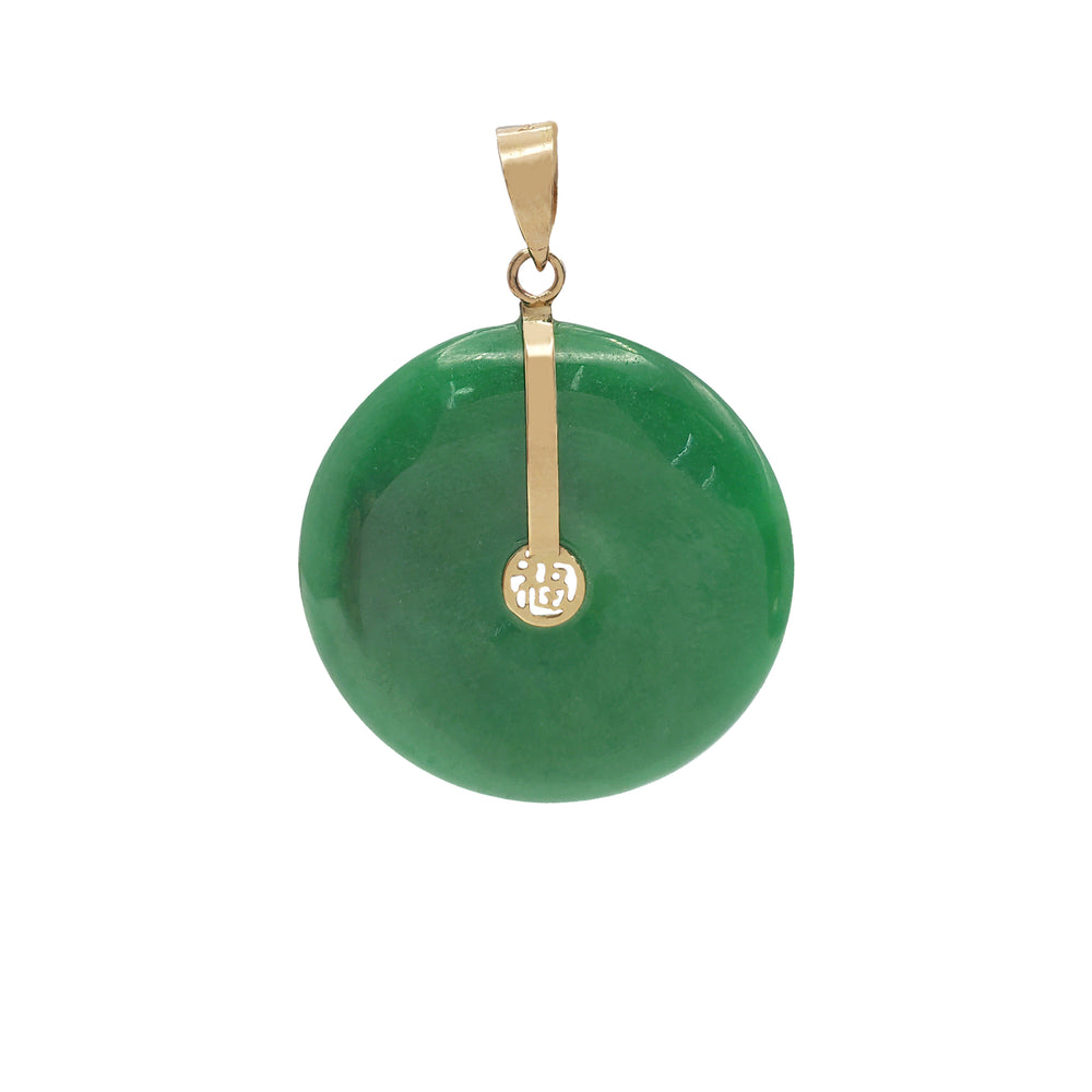 Jade Happiness Symbol Round Disc Pendant (14K)
