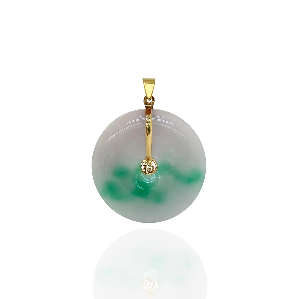 Fortune Symbol Jade Pi Disc Pendant (14K)