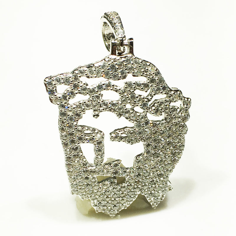 Iced-Out Jesus Head Pendant (Silver; White) - Popular Jewelry New York