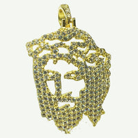 Iced-Out Jesus Head Pendant (Silver; Yellow) - Popular Jewelry New York