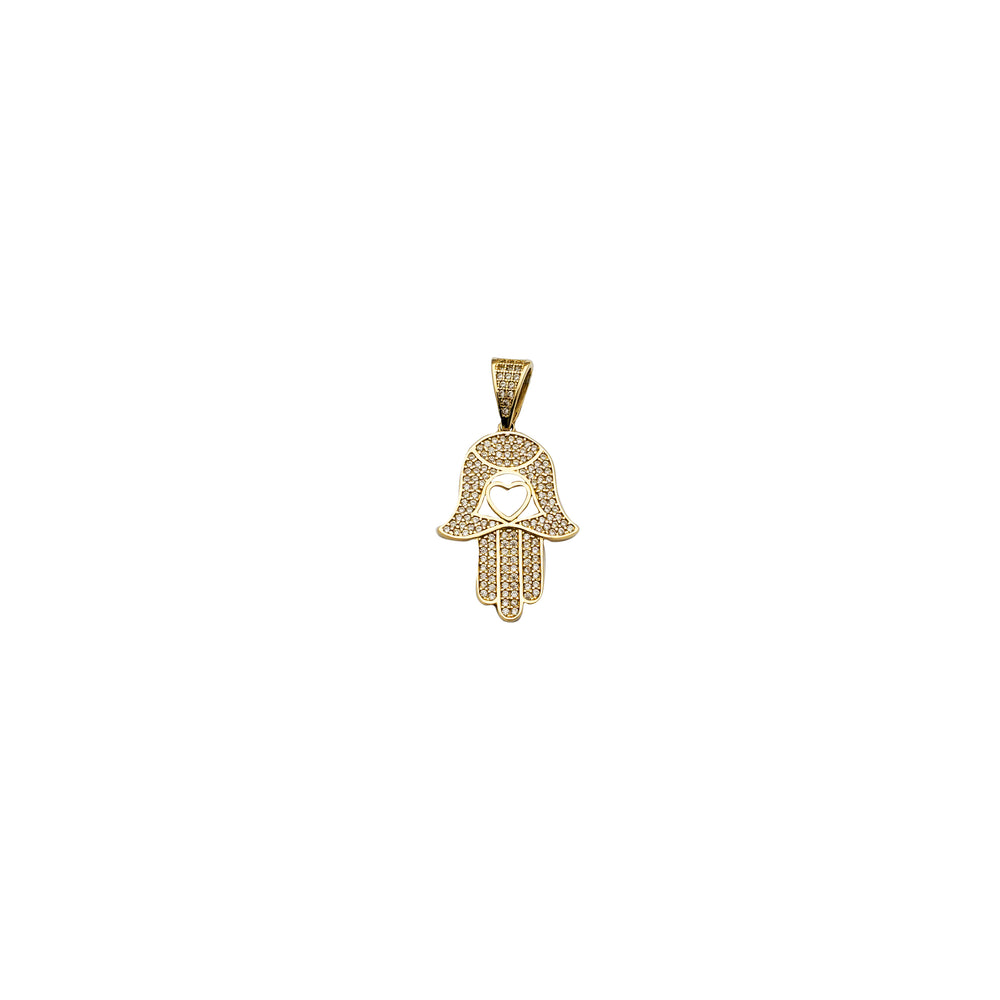 Yellow Gold CZ Hamsa Pendant (14K)