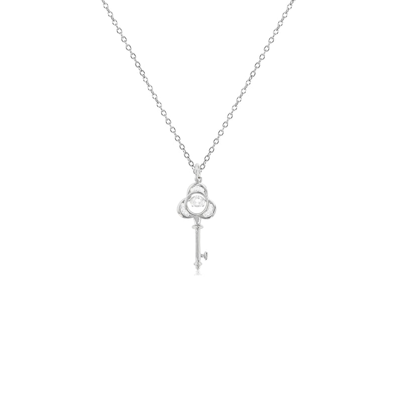 Key & Clover Necklace (Silver)