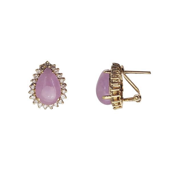 Drop Shape Purple Jade Lavender Diamond Earrings (14K)