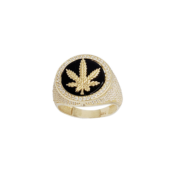 Black Onyx Marijuana Leaf Ring (14K）