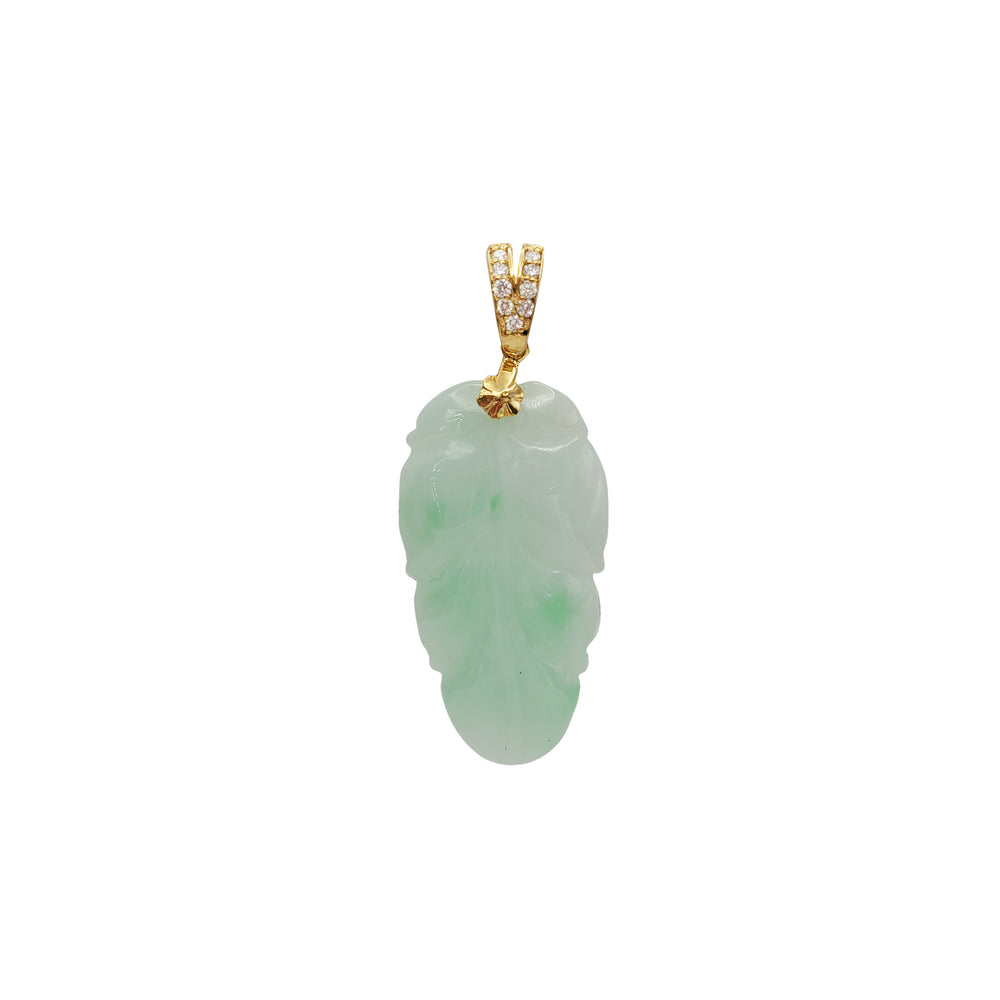 Diamond Leaf Jade Pendant (14K)