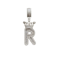 [2.2 inch] Icy Crown Initial Letter Pendant (Silver)