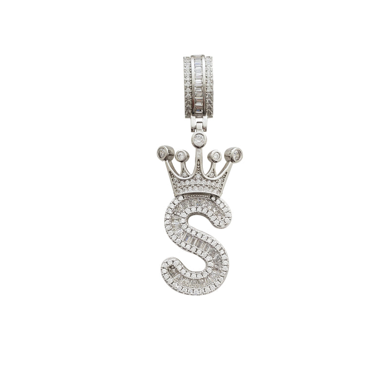 [2.2 inch] Icy Crown Initial Letter Pendant (Silver)