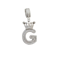 [2.2 inch] Icy Crown Initial Letter Pendant (Silver)