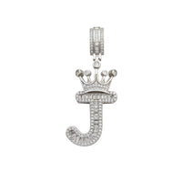 [2.2 inch] Icy Crown Initial Letter Pendant (Silver)