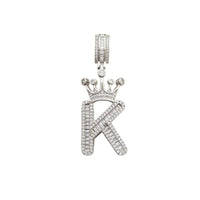 [2.2 inch] Icy Crown Initial Letter Pendant (Silver)