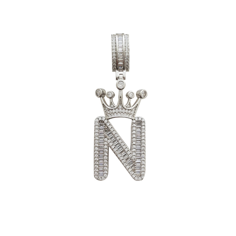 [2.2 inch] Icy Crown Initial Letter Pendant (Silver)
