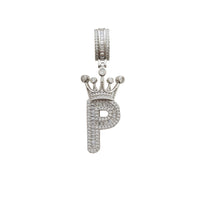 [2.2 inch] Icy Crown Initial Letter Pendant (Silver)