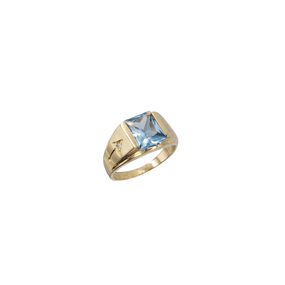 Rectangular Aquamarine Cz Man Ring (14K)