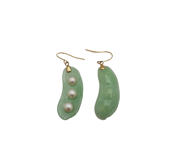 Light Green Jade & Pearl Peapod Earring (14K)